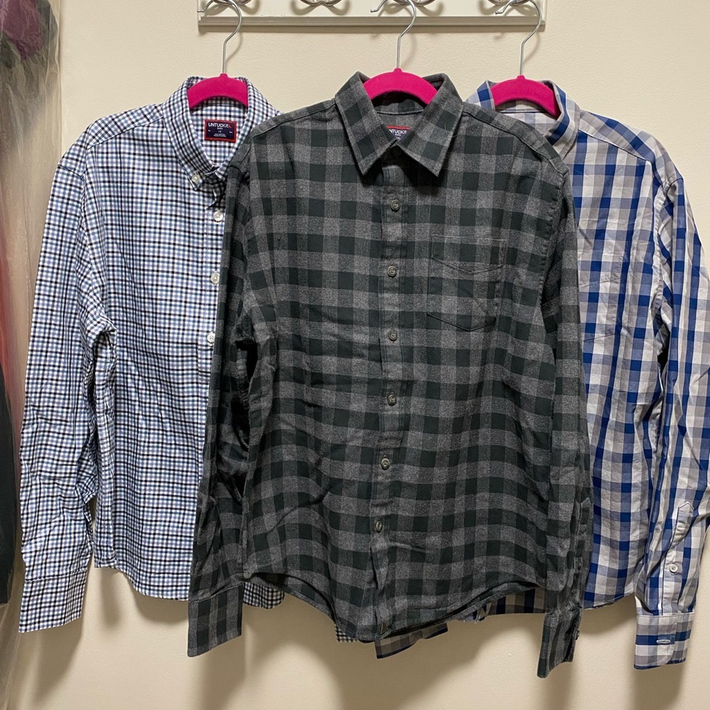 Lot of 3 Untuckit Boys Plaid Button-Down Shirts Size 14